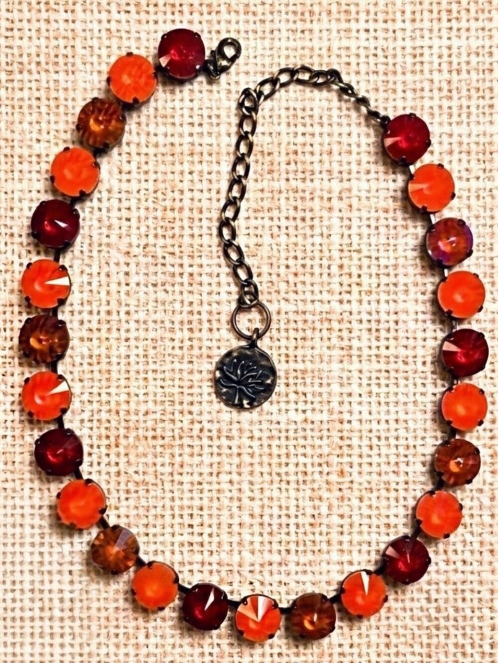Neon Blood Orange Mocktail Glow In The Dark Crystals 18K  Gold Plated Necklace